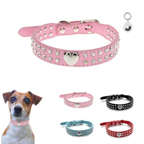 Hundehalsband mit Strasssteinen, glitzerndes PU-Leder, ausgefallen, weich, glitzernd, für Welpen, Katzen, Kätzchen, Haustierhalsband für XXS, XS, S, M, Rosa, XS von WeimoMonkey