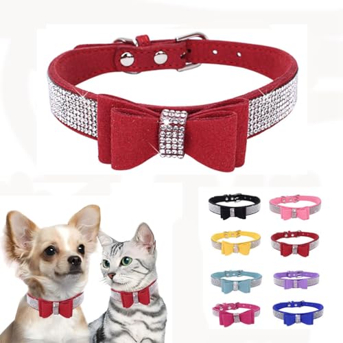 Hundehalsband mit Strasssteinen für kleine Hunde, Diamant-Halsband für Haustiere, Katzen, mit Schleife, glitzernd, niedlich, verstellbar, für XXS, XS, kleine, mittelgroße und große Rassen, Welpen, von WeimoMonkey