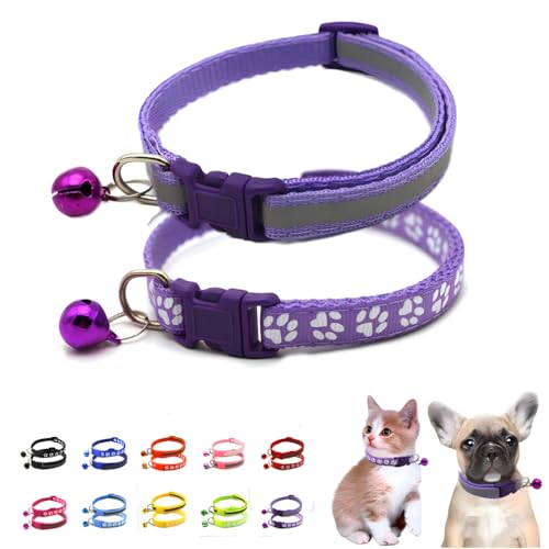 Katzenhalsband mit Glöckchen, 2er-Pack, einfaches und reflektierendes Hundehalsband, Mädchen, Welpenhalsband mit Glöckchen, für XXS, XS, kleine Hündinnen, Haustier, Kätzchen, Tier, XS von WeimoMonkey