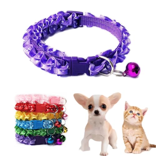 Lila kleine Glocke für Hundehalsband, Welpen-Mädchen-Halsband, Kätzchen-Halsband mit Glockenspitze, verstellbar, für XXS, XS, kleine Haustiere, Hunde, Katzen, Tierstreu, kleines Kätzchen, weiblich, S von WeimoMonkey