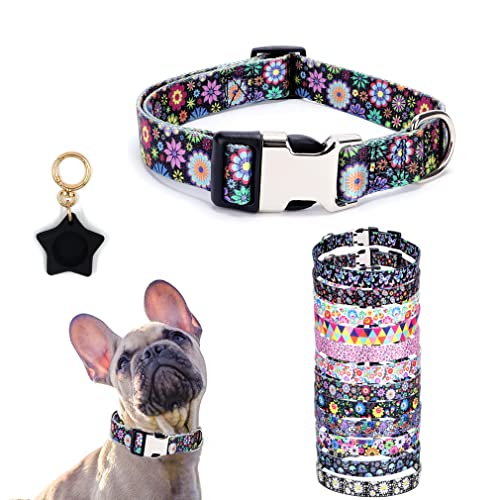 Nylon-Hundehalsband mit Metallschnalle, langlebig, weich, Schnellverschluss, für Welpen, Haustiere, Katzen, verstellbar, für XS, S, M, L, XL Rassen, Mädchen, Jungen, Flora, Violett, Größe L von WeimoMonkey