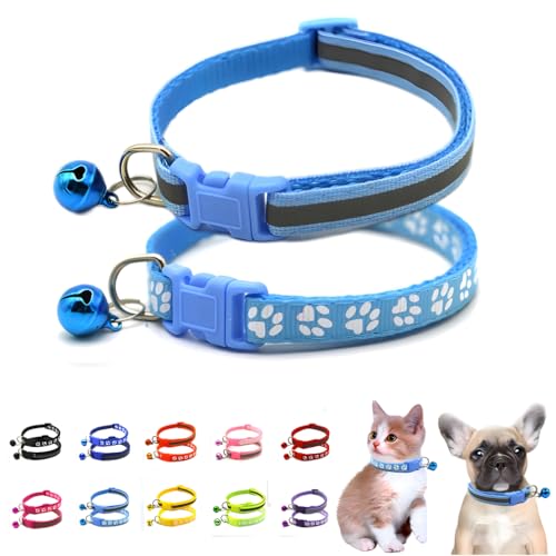 Welpenhalsband mit Glöckchen, 2er-Pack, einfaches und reflektierendes Katzenhalsband mit Glöckchen für Hundehalsband, für XXS, XS, kleine Jungen, männliche Hunde, Haustier, Kätzchen, Tier, Hellblau, von WeimoMonkey