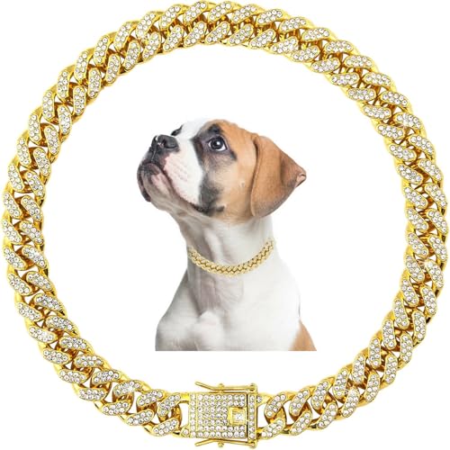 Goldene Hunde-Halskette, Strass-Hundehalsband, Diamant-Glitzer, glitzernd, niedlicher Schmuck, Metall, kubanische Glieder-Hundehalsband für kleine, mittelgroße und große Mädchen, Jungen, Haustiere Goldene Hunde-Halskette, Strass-Hundehalsband, Diamant-Glitzer, glitzernd, niedlicher Schmuck, Metall, kubanische Glieder-Hundehalsband für kleine, mittelgroße und große Mädchen, Jungen, Haustiere von Weimostar