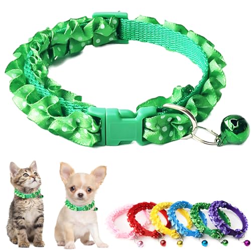 Grünes Katzenhalsband mit Glöckchen, niedliches XXS-Kätzchen-Halsband, weiches Welpenhalsband mit Glöckchen, verstellbar, für XS, XS, extra kleine Hunde, weibliche kleine Haustiere, Katzen, Jungen, von Weimostar