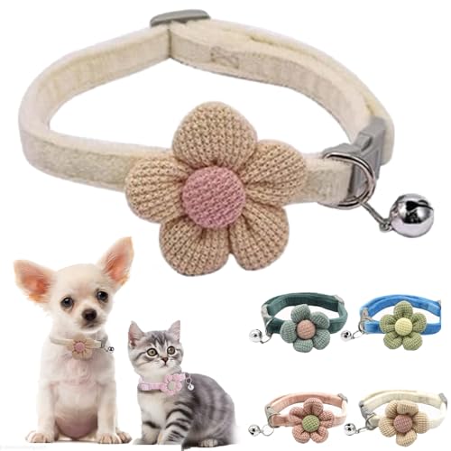 Hundehalsband mit Blume, Katzenhalsband mit niedlichem Blumenmuster, verstellbar, für XXS, XS, Hündinnen, Welpen, Haustiere, kleines Kätzchen, Yorkie, Chihuahua, Größe XS, Beige Hundehalsband mit Blume, Katzenhalsband mit niedlichem Blumenmuster, verstellbar, für XXS, XS, Hündinnen, Welpen, Haustiere, kleines Kätzchen, Yorkie, Chihuahua, Größe XS, Beige von Weimostar