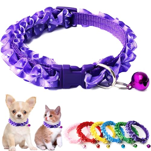 Hundehalsband mit Glöckchen, niedliches Spitzenhalsband für Welpen, mit Glöckchen, verstellbare Schnalle, für XXS, XS, extra kleine Katzen, kleine Haustiere, männlich, Jungen, Mädchen, weiblich, von Weimostar