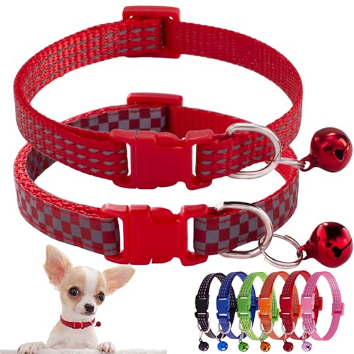 Hundehalsband mit Glöckchen, reflektierend, verstellbare Schnalle, für XXS, XS, klein, für Mädchen, Haustiere, Welpen, Katze, Kätzchen, Yorkie, Teetasse, Größe XS, Rot, Größe XS Hundehalsband mit Glöckchen, reflektierend, verstellbare Schnalle, für XXS, XS, klein, für Mädchen, Haustiere, Welpen, Katze, Kätzchen, Yorkie, Teetasse, Größe XS, Rot, Größe XS von Weimostar