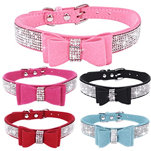 Kleines Hundehalsband Welpen Katzen Halsbänder Diamant Bling Mädchen Strass Fliege Lustig Weibliche Junge Hundehalsband mit Schleife Verstellbar Dunkelviolett Groß von Weimostar