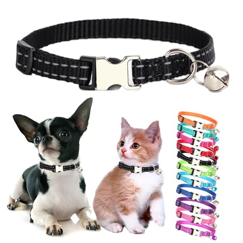 Schwarzes Welpenhalsband mit Glöckchen, reflektierendes Nylon, XS, Katzenhalsband, weich, verstellbare Schnalle, für XXS, XS, kleine Welpen, weibliche kleine Haustiere, Hunde, Jungen, Mädchen, Schwarzes Welpenhalsband mit Glöckchen, reflektierendes Nylon, XS, Katzenhalsband, weich, verstellbare Schnalle, für XXS, XS, kleine Welpen, weibliche kleine Haustiere, Hunde, Jungen, Mädchen, von Weimostar