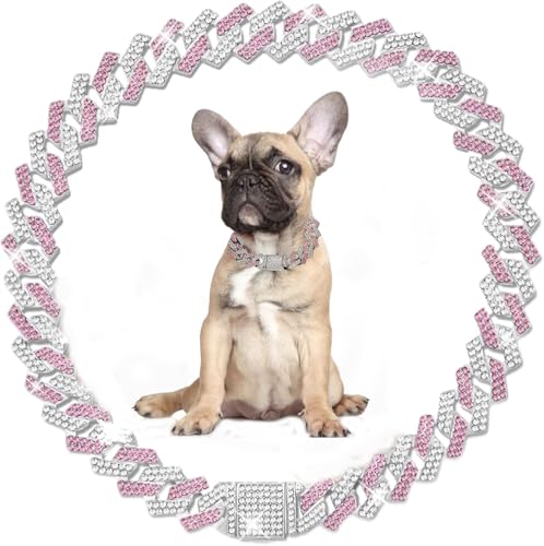 Silber-rosa Hundehalsbänder für mittelgroße Hunde, glitzernde Hunde-Halskette, weiblich, Strass, Diamant, Glitzer, funkelnder Schmuck, Metall, kubanische Glieder-Hundehalsbänder für kleine Silber-rosa Hundehalsbänder für mittelgroße Hunde, glitzernde Hunde-Halskette, weiblich, Strass, Diamant, Glitzer, funkelnder Schmuck, Metall, kubanische Glieder-Hundehalsbänder für kleine von Weimostar