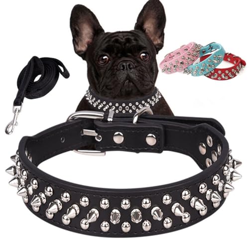 Stachelhundkragen Leine Set Rivet Spike besetzt Welpenkragen für Katzengirl Frauen Jungen Kätzchen Spiky Stud mit Blei Kit Halskette Halskette Kragen & Linie Gurtgürtel Hellblau M von Weimostar