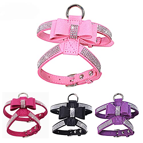 Weimostar Hundegeschirr mit Fliege, Strass, Kristall, weich, glitzernd, Diamantjuwel, Mädchen, Katzenhalsbänder für XS, kleine und mittelgroße Rassen, Haustier, weiblich, Kätzchen, Rosa, M von Weimostar