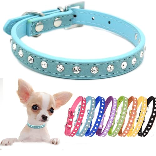 Weimostar Hundehalsband, glitzernd, Kristall, Strass, verstellbar, Diamant, für Welpen, Katzen, Haustiere, Hellblau, klein von Weimostar