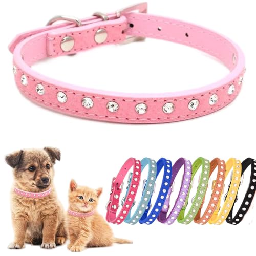 Weimostar Hundehalsband, glitzernd, Kristall, Strass, verstellbar, Diamant, für Welpen, Katzen, Haustiere, Pink XX-Small von Weimostar
