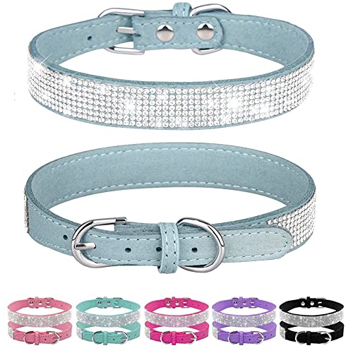 Weimostar Hundehalsband, glitzernd, Strass, verstellbar, für Welpen, Katzen, Haustier-Halsbänder, Hellblau, Größe M von Weimostar