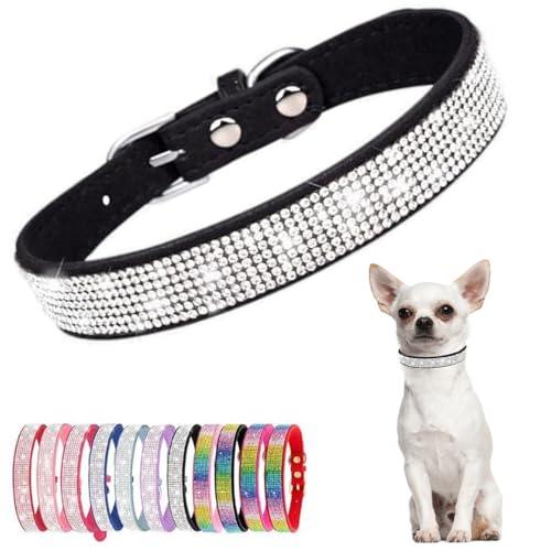 Weimostar Hundehalsband, glitzernd, mit Strasssteinen, verstellbar, Größe S, Schwarz von Weimostar