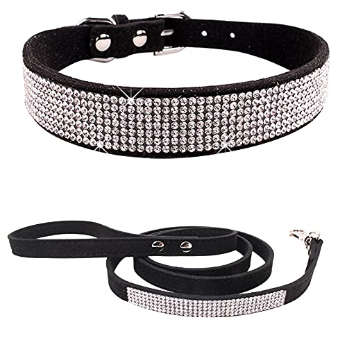 Weimostar Hundehalsband, glitzernde Strass-Steine, verstellbar, für Welpen, Katzen, Haustier-Halsbänder und Leine, Schwarz, Größe S von Weimostar