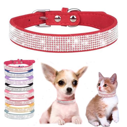 Weimostar Hundehalsband, schillernd, funkelnd, glitzernd, Kristall, Strass, verstellbar, für Welpen, Katzen, Haustiere, Rot, Größe M von Weimostar