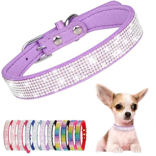 Weimostar Hundehalsband, schillernd, funkelnd, glitzernd, Kristall, Strass, verstellbar, für Welpen, Katzen, Haustiere, Violett, Größe M von Weimostar