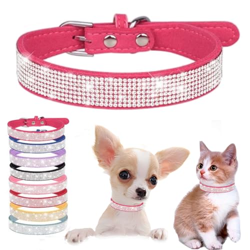 Weimostar Hundehalsband, schillernd, funkelnd, glitzernd, Kristall, Strass, verstellbar, für Welpen, Katzen, Haustierhalsband, Rosarot, Größe XS von Weimostar