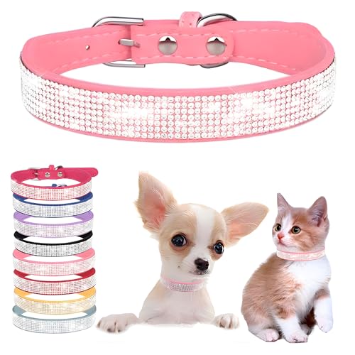 Weimostar Hundehalsband, schillernd, funkelnd, glitzernd, mit Strasssteinen, verstellbar, für Welpen, Katzen, Größe XS, Rosa von Weimostar