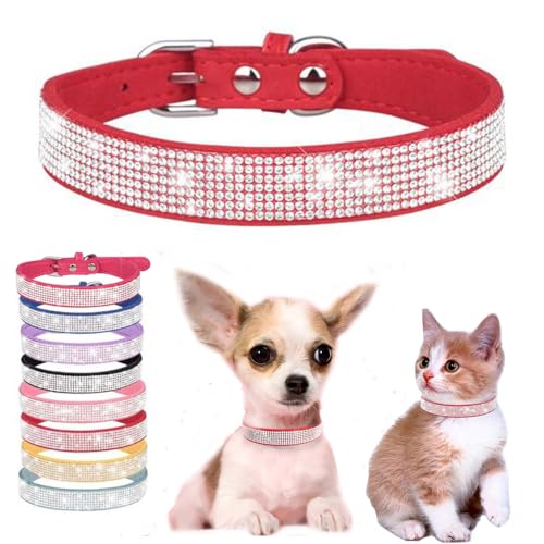 Weimostar Hundehalsband, schillernd, funkelnd, glitzernd, mit Strasssteinen, verstellbar, für Welpen, Katzen, Größe XS, Rot von Weimostar