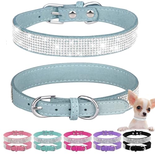 Weimostar Hundehalsband, schillernd, funkelnd, glitzernd, mit Strasssteinen, verstellbar, für Welpen, Katzen, Hellblau, Größe XS von Weimostar