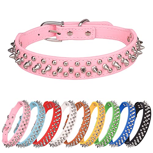 Weimostar Hundehalsband, verstellbar, PU-Leder, mit Nieten, Größe M, Rosa von Weimostar