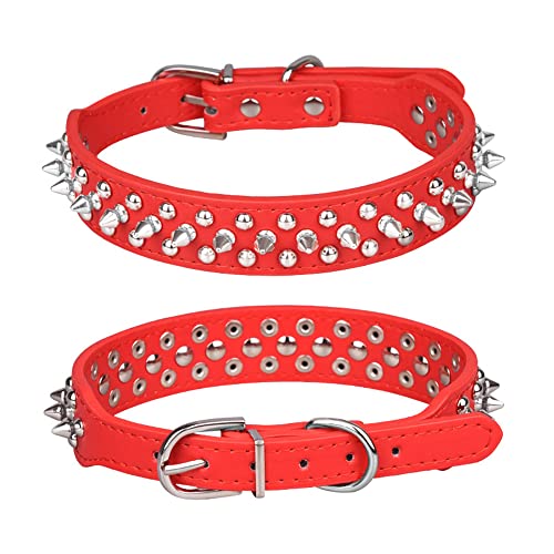 Weimostar Hundehalsband, verstellbar, PU-Leder, mit Nieten, Nieten, mittelgroß, Rot von Weimostar