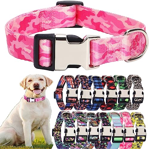 Weimostar Hundehalsband aus Nylon, verstellbar, mit Mustern, langlebig, ultra-bequem, weich, atmungsaktiv, für mittelgroße Haustiere, Mädchen, Jungen, Katzen, Kätzchen, Größe M, Rosa von Weimostar