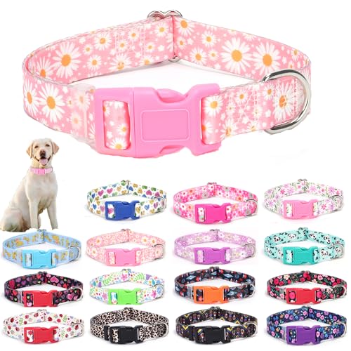 Weimostar Hundehalsband mit Gänseblümchen, weich, bequem, verstellbare Schnalle, niedlich, langlebig, Nylon, Blumenmuster, Welpenhalsband für XS, S, M, L, Haustiere, Mädchen, weibliche Katze, von Weimostar