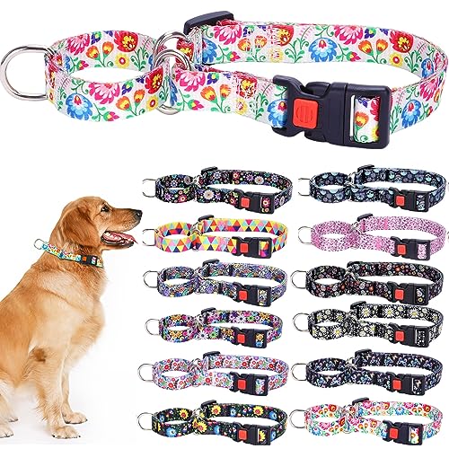 Weimostar Martingale Hundehalsband mit Schnellverschluss-Schnalle, verstellbar, Trianing, weiches Nylon, Welpenhalsbänder für große Hunde, Mädchen, Jungen, Haustiere, Blumen, Rot / Weiß, L von Weimostar