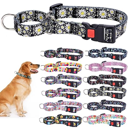 Weimostar Martingale Hundehalsband mit Schnellverschluss-Schnalle, verstellbar, Trianing, weiches Nylon, Welpenhalsbänder für große Hunde, Mädchen, Jungen, Haustiere, Gänseblümchen, Schwarz / Weiß, L von Weimostar