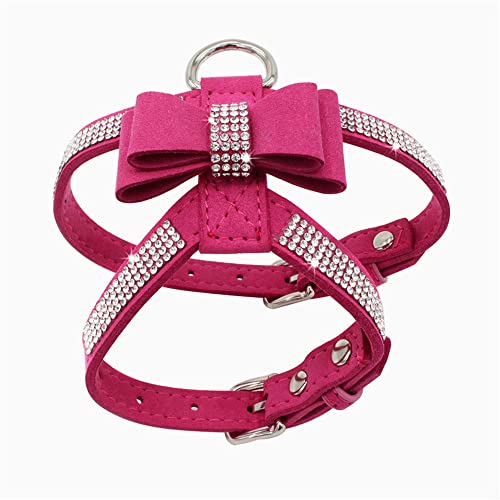 Weimostar Strass Kristall Hundegeschirr Weich Bling Hundeweste mit Glitzer Fliege für Welpen Katze Haustier Halsbänder Rose Rot Klein von Weimostar