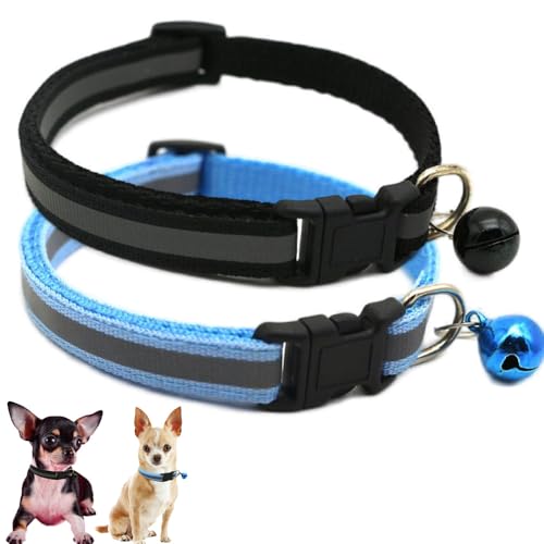 Welpenhalsband mit Glöckchen, 2 Stück, reflektierend, XXS, verstellbar, für XS, XS, XS, XS, kleine Hunde, Haustier, Katze, Jungen, männlich, Kätzchen, Schwarz und Blau Welpenhalsband mit Glöckchen, 2 Stück, reflektierend, XXS, verstellbar, für XS, XS, XS, XS, kleine Hunde, Haustier, Katze, Jungen, männlich, Kätzchen, Schwarz und Blau von Weimostar