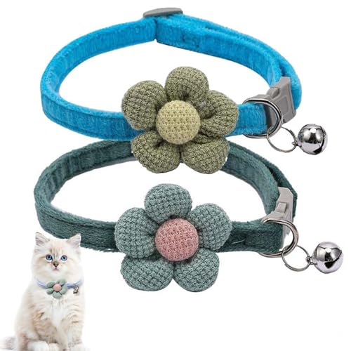 XXS Hundehalsband mit Glöckchen und Blumen, 2 Stück, Katzenhalsbänder mit Glöckchen, niedlich, für XS, extra kleine Hündinnen, kleine Haustiere, kleines Kätzchen, Yorkie, Chihuahua, Grün/Blau XXS Hundehalsband mit Glöckchen und Blumen, 2 Stück, Katzenhalsbänder mit Glöckchen, niedlich, für XS, extra kleine Hündinnen, kleine Haustiere, kleines Kätzchen, Yorkie, Chihuahua, Grün/Blau von Weimostar