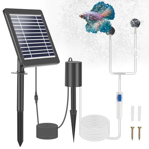 Weinsamkeit Sauerstoffpumpe für Teich Solar, 4W Teichbelüfter Solar mit 2200mAh Akku, Teich Luftpumpe mit Sauerstoffrohr und Luftblasenstein, Luftpumpe Aquarium Oxygenator für Teich Pool von Weinsamkeit