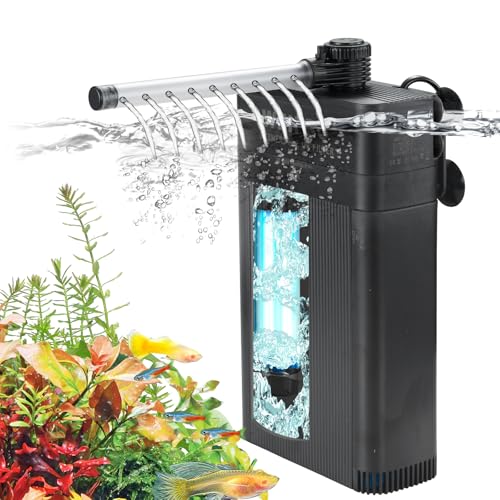 Weipro Aquarium Filter Innenfilter mit 5W UV Lampe, 3-Lagiger Filtration, Einstellbarer Wasserfluss 700L/H Aquarium Filterpumpe für 70l ~ 120l Süßwasser Salzwasser Aquarien, TU-700(700L/H) von Weipro