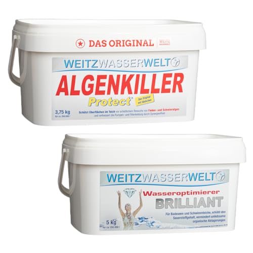 SCHWIMMTEICHKLAR SPARSET - BRILLIANT reduziert giftige Faulgase, fördert Bakterientätigkeit & unterstützt biologische Selbstreinigung des Wassers - ALGENKILLER Protect stark gegen Algen & Algenwuchs L von Weitz-Wasserwelt