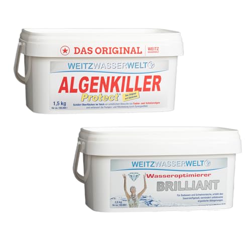 SCHWIMMTEICHKLAR SPARSET - BRILLIANT reduziert giftige Faulgase, fördert Bakterientätigkeit & unterstützt biologische Selbstreinigung des Wassers - ALGENKILLER Protect stark gegen Algen & Algenwuchs M von Weitz-Wasserwelt