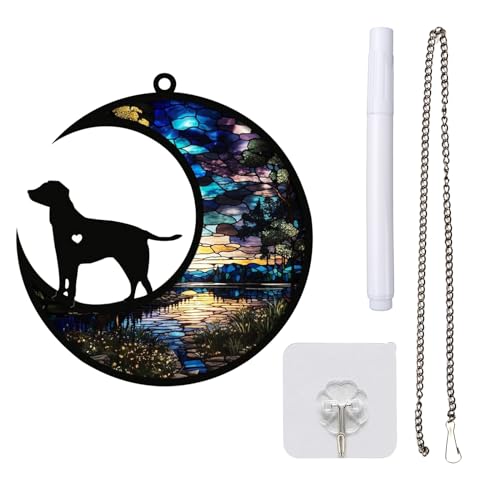 Wekuw Personalisierte Hundes-Gedenktafeln Buntglas-Katzen-Gedenk-Sonnenfänger für Haustiere Erinnerung Hund Buntglashund auf Dem Mond Trauergeschenk Hundesouvenirs für Tierliebhaber (G2) von Wekuw