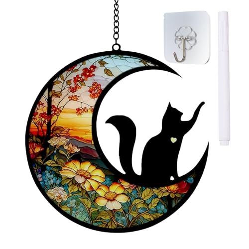 Wekuw Personalisierte Hundes-Gedenktafeln Buntglas-Katzen-Gedenk-Sonnenfänger Bunte Acryldekoration Haustier Hanging Decoration Fensterschmuck Auf Erinnerungsgeschenke für Haustiere (M1) von Wekuw