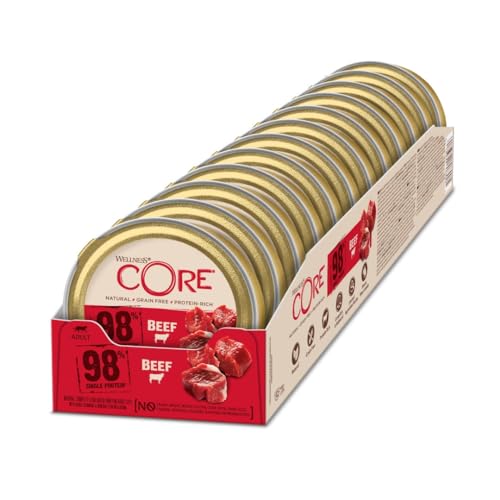 Wellness CORE 98 Prozent Rind, 12 x 85 g, Nassfutter für ausgewachsene Katzen, Katzenfutter Pastete, ohne Zuckerzusatz, getreidefrei, mit hohem Fleischanteil von Wellness CORE