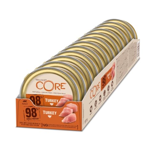 Wellness CORE 98 Prozent Pute, 12 x 85 g, Nassfutter für ausgewachsene Katzen, Katzenfutter Pastete, ohne Zuckerzusatz, getreidefrei, mit hohem Fleischanteil von Wellness CORE