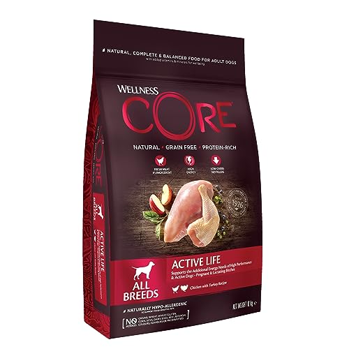 Wellness CORE Active Life, Huhn & Pute, 10 kg, Hundefutter trocken für aktive, ausgewachsene Hunde, ohne Zuckerzusatz, getreidefrei, mit hohem Fleischanteil von Wellness CORE