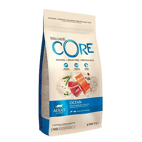 Wellness CORE Ocean, Lachs & Thunfisch, 1,75 kg, Katzenfutter trocken für ausgewachsene Katzen, ohne Zuckerzusatz, getreidefei, mit hohem Fleischanteil, fördert ein glänzendes Fell von Wellness CORE