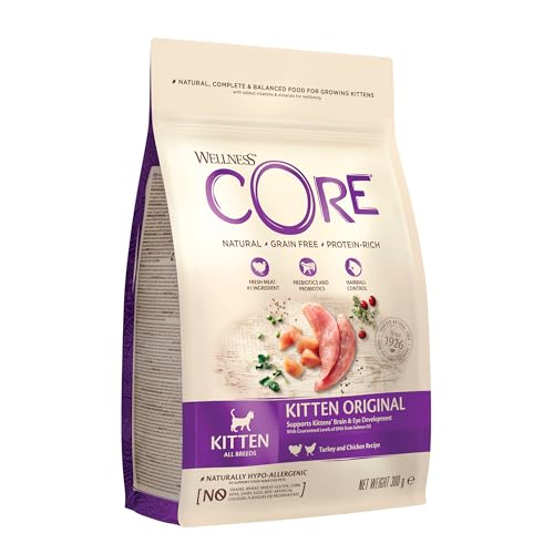 Wellness CORE Kitten Original, Huhn & Pute, 300 g, Kitten Trockenfutter, ohne Zuckerzusatz, getreidefrei, mit hohem Fleischanteil, fördert Gehirn- & Augenentwicklung von Wellness CORE