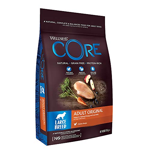 Wellness CORE Large Breed Original, Hundefutter trocken für ausgewachsene Hunde großer Rassen, Huhn, 10 kg, ohne Zuckerzusatz, getreidefrei, mit hohem Fleischanteil von Wellness CORE