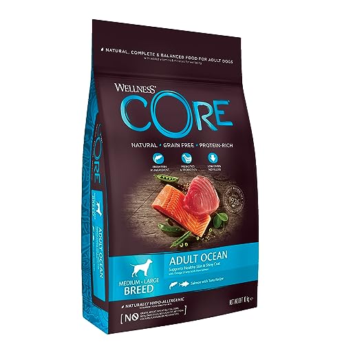 Wellness CORE Ocean, Lachs & Thunfisch, 10 kg, Hundefutter trocken für ausgewachsene Hunde, ohne Zuckerzusatz, getreidefrei, mit hohem Fleischanteil, fördert ein glänzendes Fell von Wellness CORE