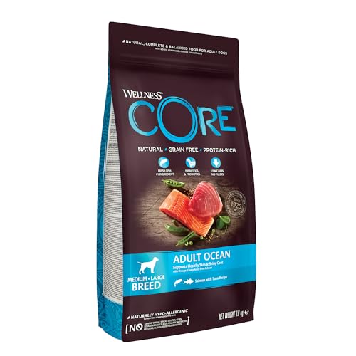 Wellness CORE Ocean, Lachs & Thunfisch, 1,8 kg, Hundefutter trocken für ausgewachsene Hunde, ohne Zuckerzusatz, getreidefrei, mit hohem Fleischanteil, fördert ein glänzendes Fell von Wellness CORE